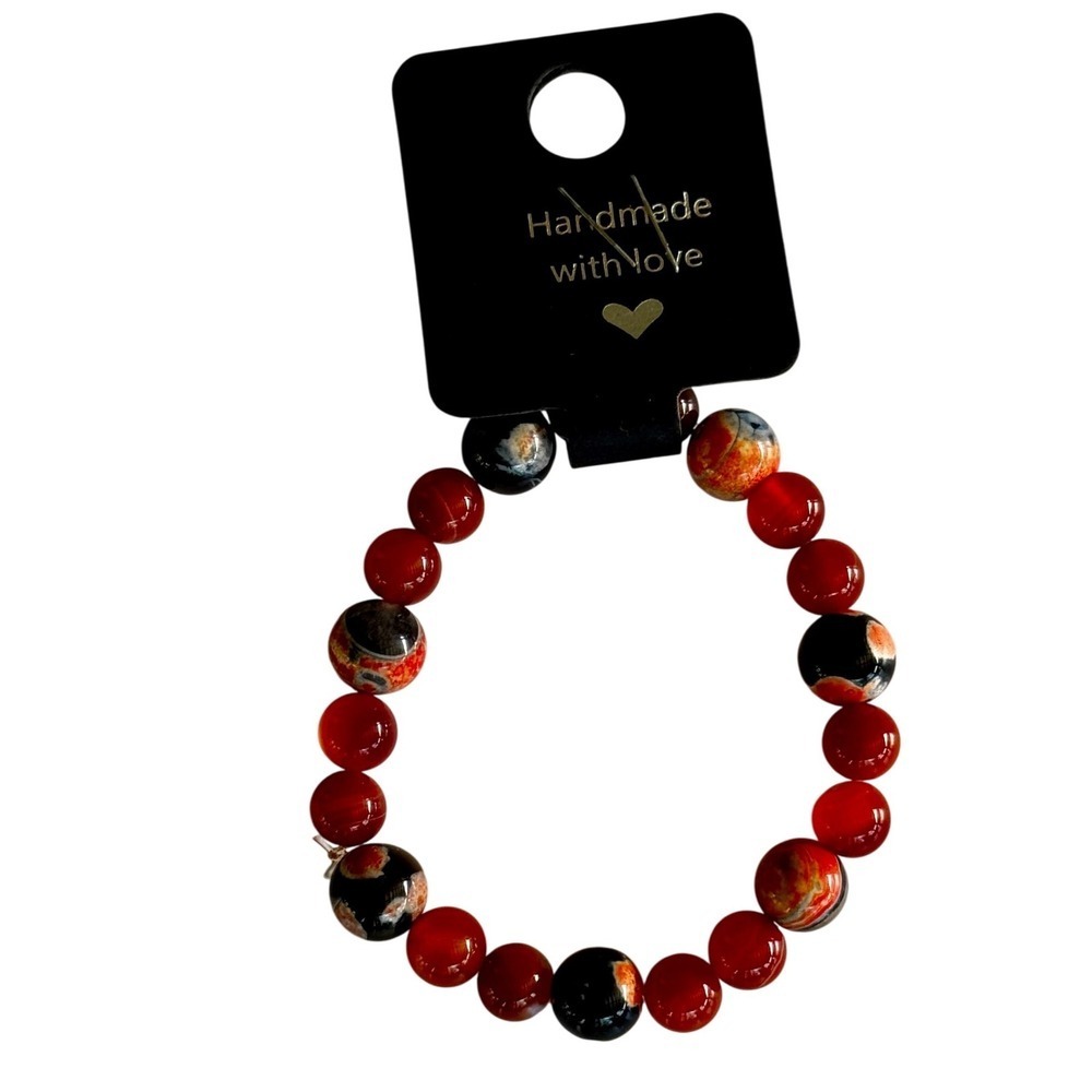 Red Agate Beaded Bracelet Gemstone Bracelet Handmade with‎ Love Jewelry